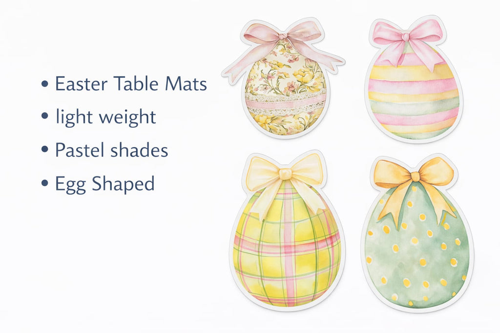 Easter Egg Shaped Bubble Guard Sheet Table Mats/ Pastel Spring Design/ Lightweight Decorative Placemats for Easter Dining Table & Party Decor