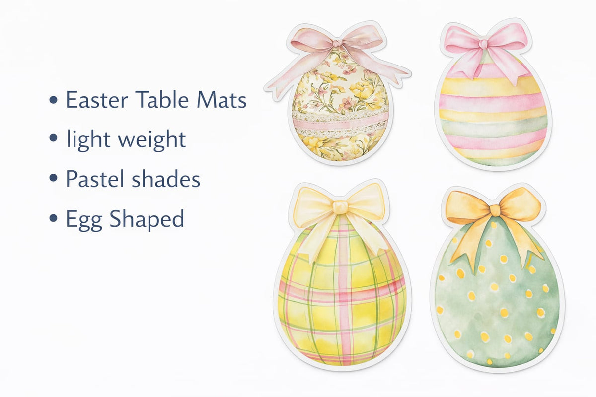 Easter Egg Shaped Bubble Guard Sheet Table Mats/ Pastel Spring Design/ Lightweight Decorative Placemats for Easter Dining Table & Party Decor
