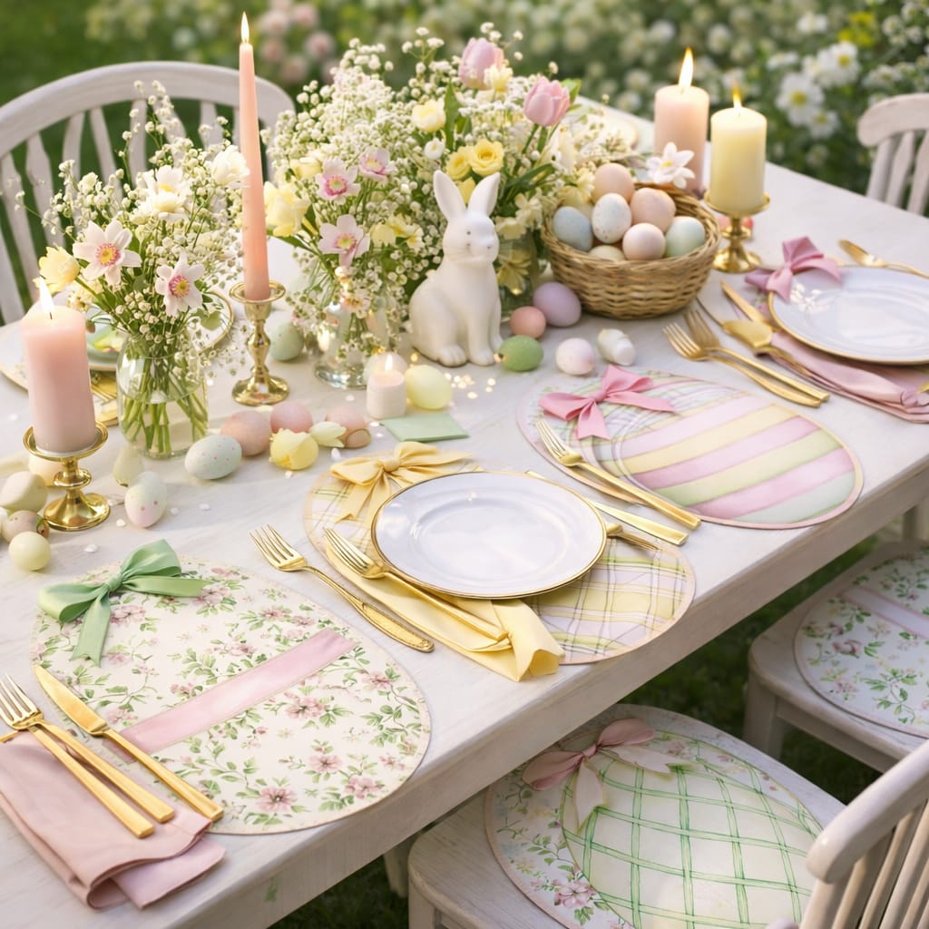 Easter Egg Shaped Bubble Guard Sheet Table Mats/ Pastel Spring Design/ Lightweight Decorative Placemats for Easter Dining Table & Party Decor