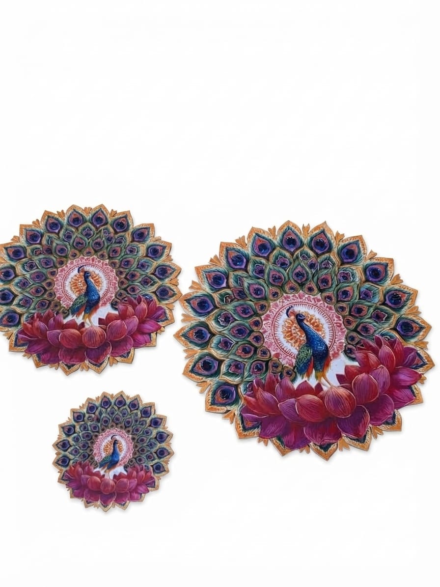 Bubble Guard Sheet Cutout  Round Peacock & Lotus Rangoli | Reusable Festival & Diwali Floor Decoration Mat /Vibrant Peacock Design Rangoli Mat for Home Decor | Waterproof Bubble Guard Cutout for Festive Celebrations