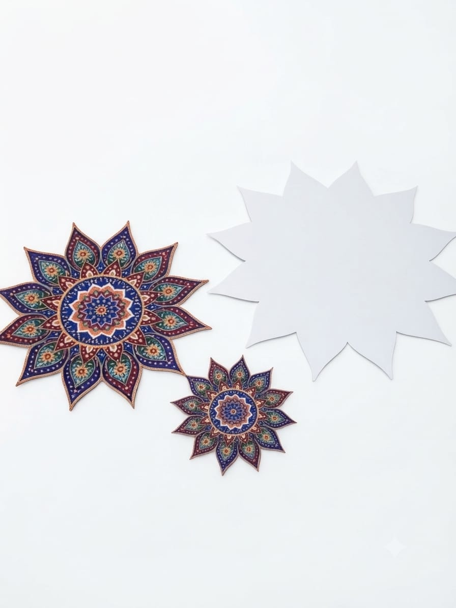Blue & Purple Mandala Rangoli Mat Bubble Guard Sheet Cutout | Reusable Festival & Diwali Floor Decoration Mat