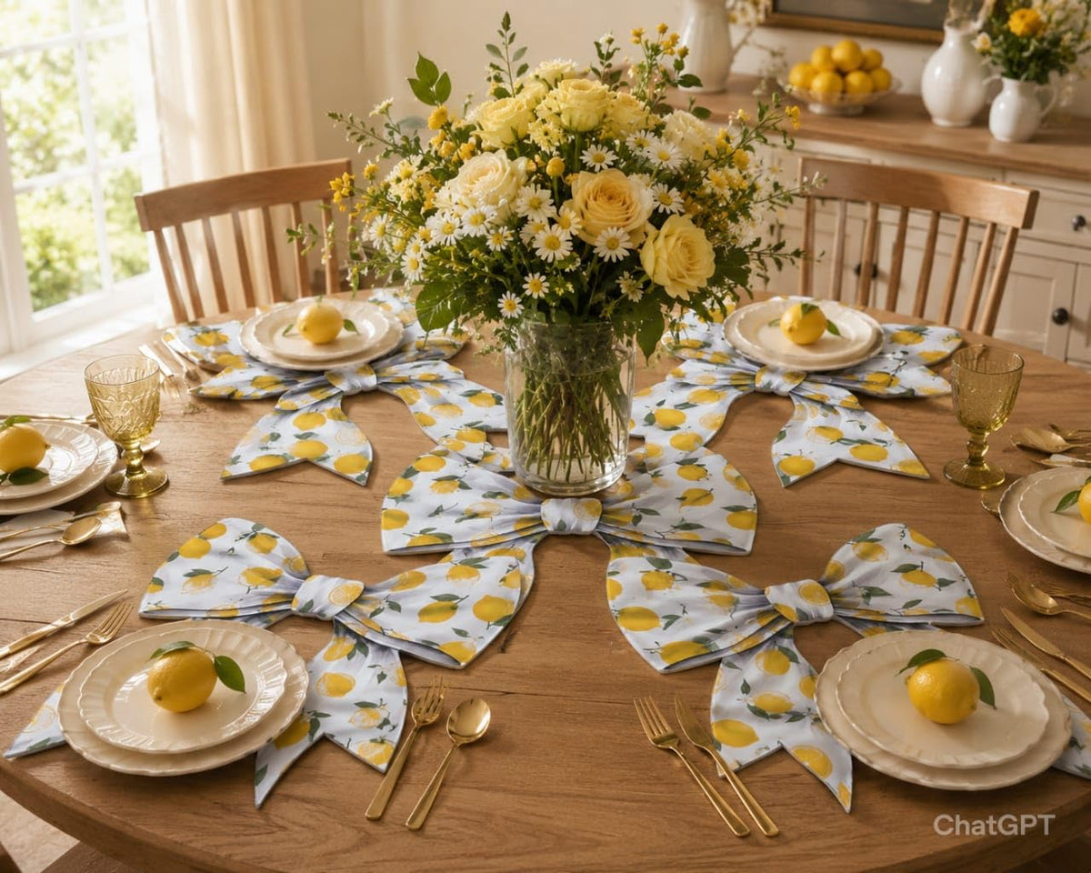 Lemon Theme Bow Shape Table Mat set  | Premium Bubble Guard Sheet Placemat | Waterproof, Heat Resistant & Easy to Clean Decorative Dining Table Mat