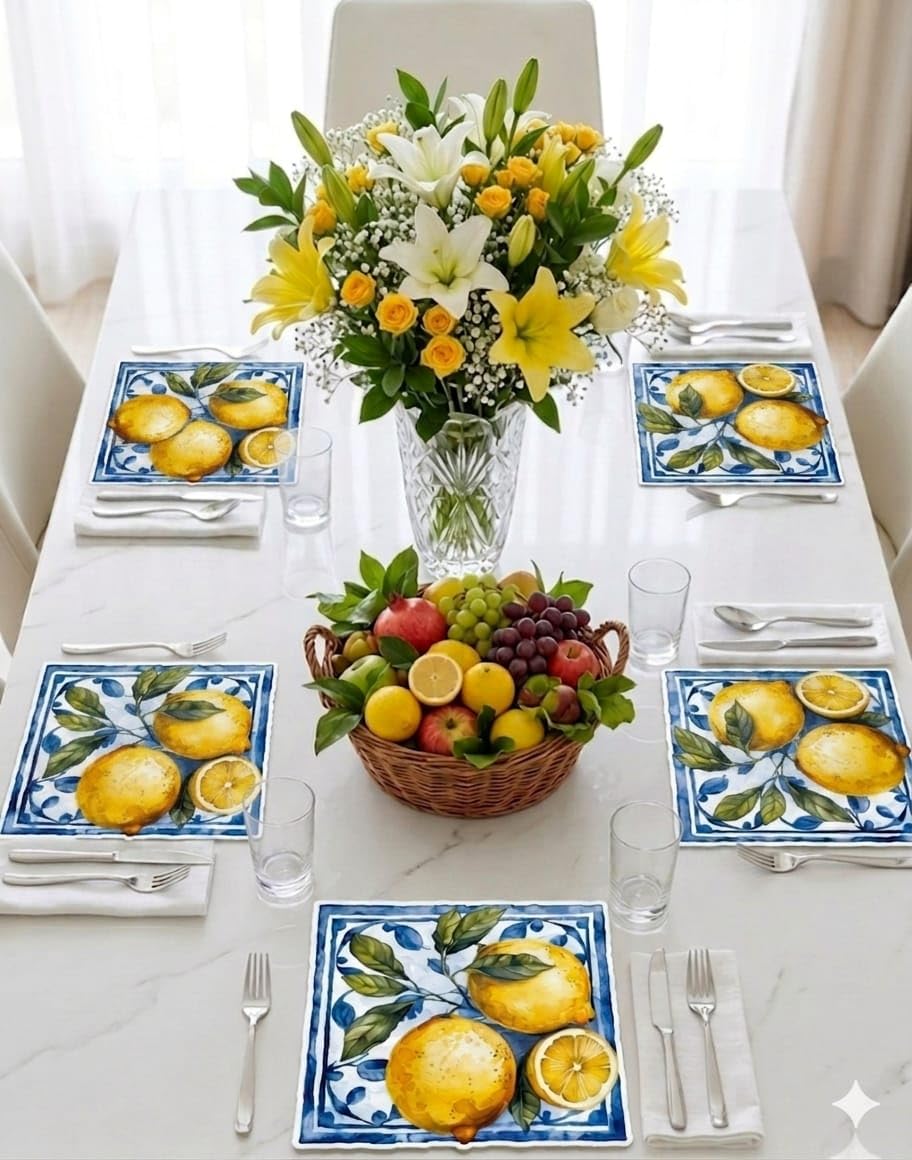 Lemon Bubble Guard Placemat Set | Waterproof Dining Table Mats | Decorative Kitchen Table  Mats