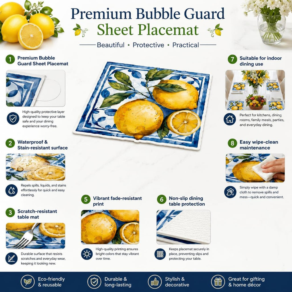 Lemon Bubble Guard Placemat Set | Waterproof Dining Table Mats | Decorative Kitchen Table  Mats