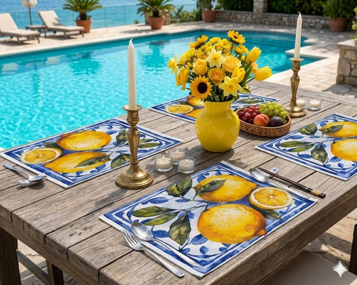 Lemon Bubble Guard Placemat Set | Waterproof Dining Table Mats | Decorative Kitchen Table  Mats