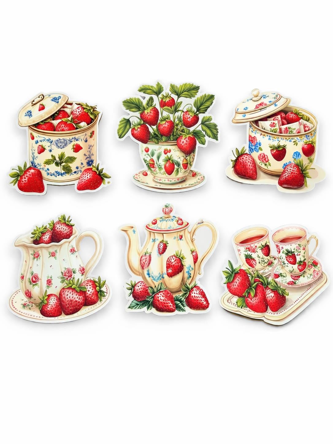 Strawberry Tea Time Bubble Guard Sheet Table Mats  | Vintage Tea Cup, Teapot & Strawberry Design Decorative Placemats | Waterproof & Easy to Clean