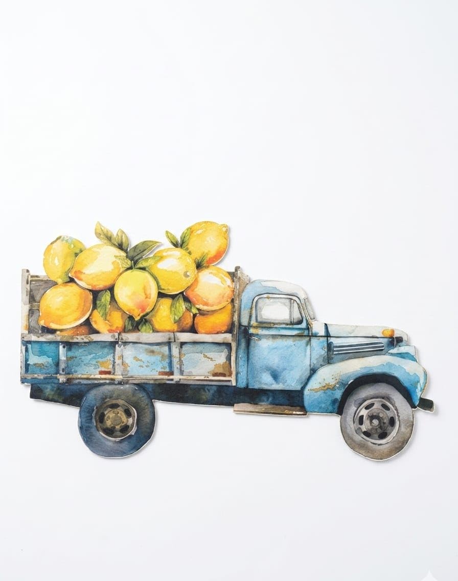 Lemon Truck Cutout Table Mat Bubble Guard Sheet | Waterproof Decorative Dining & Kitchen Placemat (Set of 2)